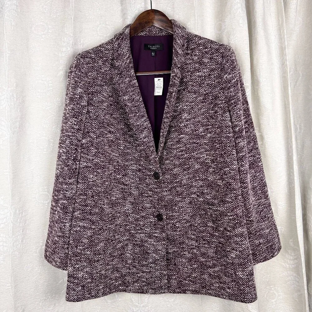 Talbots 18WP Woman Petite Melange Herringbone Blazer long-line jacket purple - Picture 2 of 11